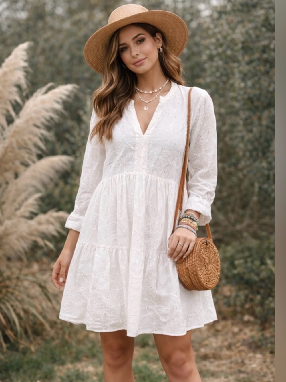 Rails NWOT White Eyelet V-Neck Tiered Mini Dress - Women's